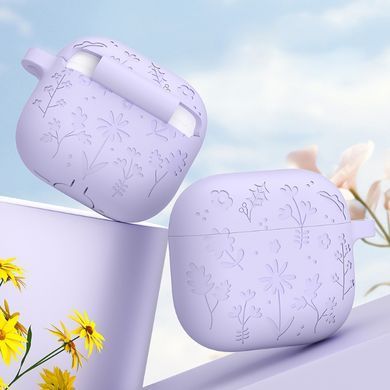 Силіконовий чохол Flowers HMU для навушників Apple Airpods 4 світло-бузковий