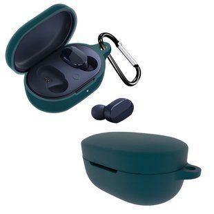 Силиконовый чехол для Xiaomi Mi True Wireless Earbuds Basic 2S | чехол+карабин | темно-зеленый